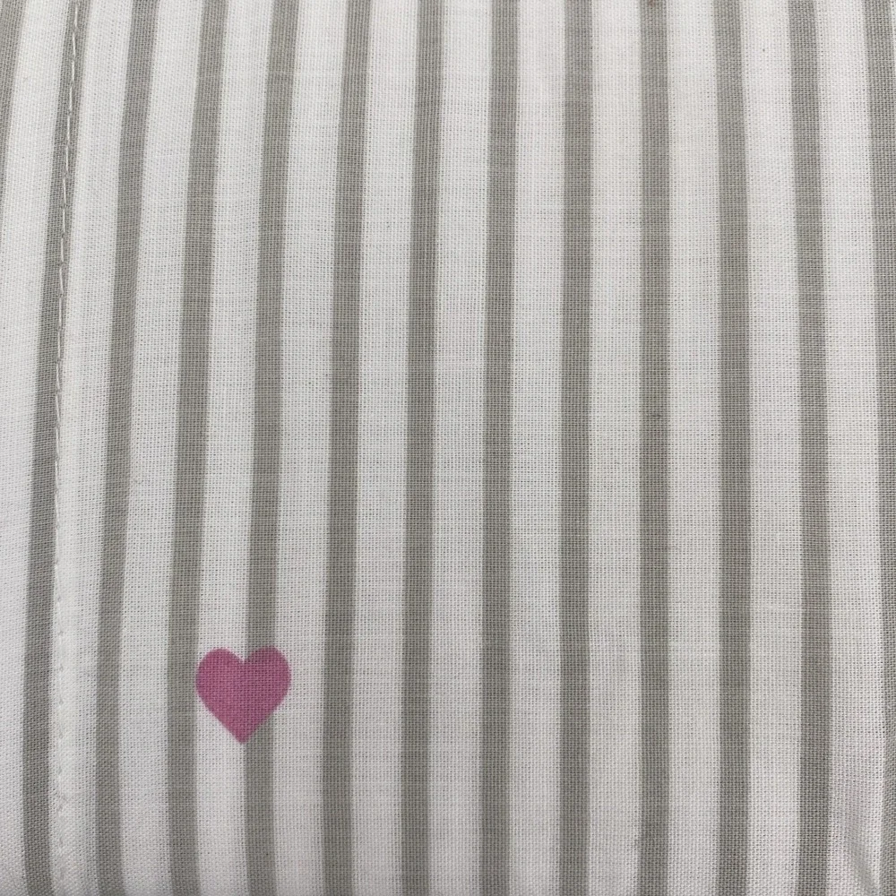 Kate Spade Sheet Set QUEEN White Gray Stripes Pink Hearts Valentines 100% Cotton